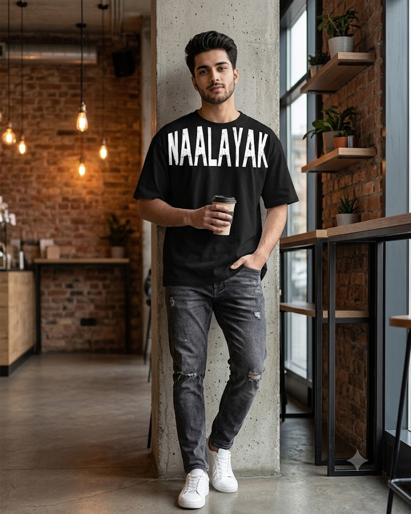 Main Bhi Naalayak Black Oversized Tshirt