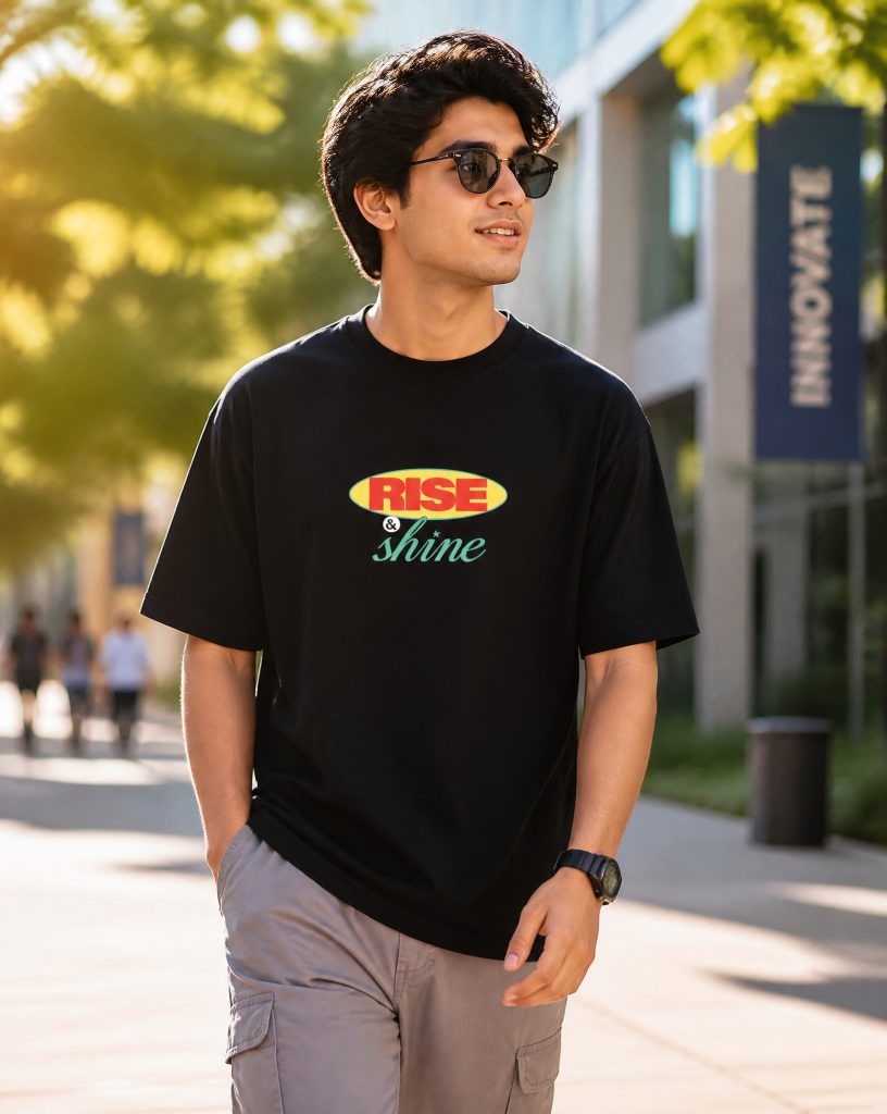 Rise Shine Black Oversized T-Shirt - MerchGarage Blog Rise & Shine Black Over-sized T-Shirt