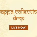 Promotional banner for kapp a collection drop featuring models on a patterned beige backdrop with a bold 'LIVE NOW' button.