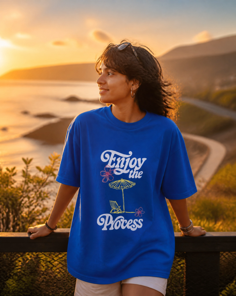 Enjoy The Process Blue Oversized T-shirt - MerchGarage Blog Enjoy The Process Blue Oversized T-shirt