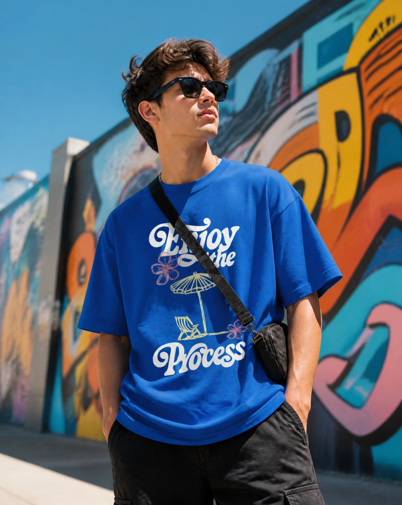 Enjoy The Process Blue Oversized T-shirt - MerchGarage Blog Enjoy The Process Blue Oversized T-shirt